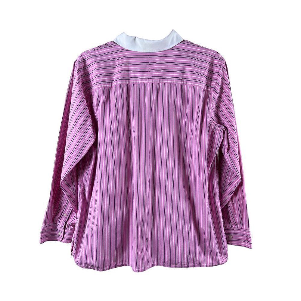 Lauren Ralph Lauren Striped Button Up Contrast Collar Blouse 1X Pink White Work - Picture 3 of 10